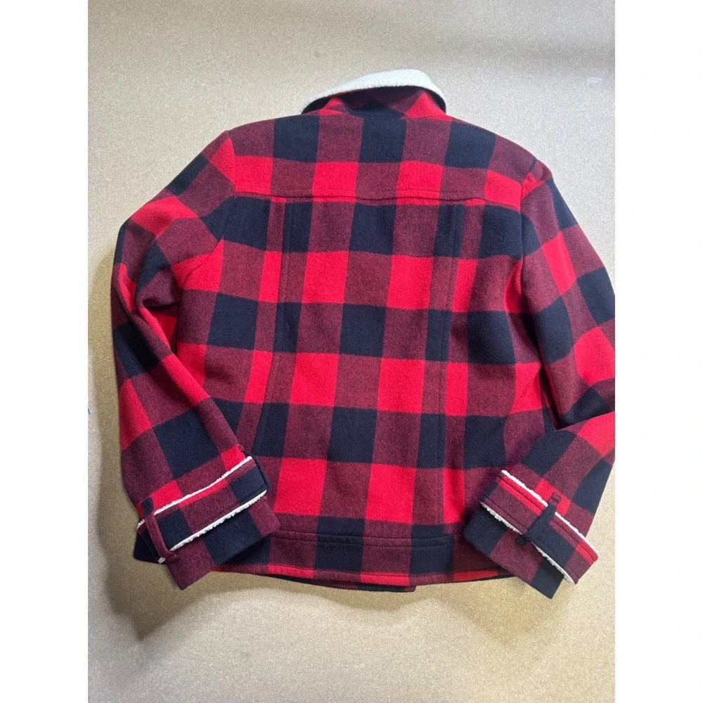 Pendleton‎ Womens Red Black Buffalo Plaid Merino Wool Sherpa Lined Jacket Large